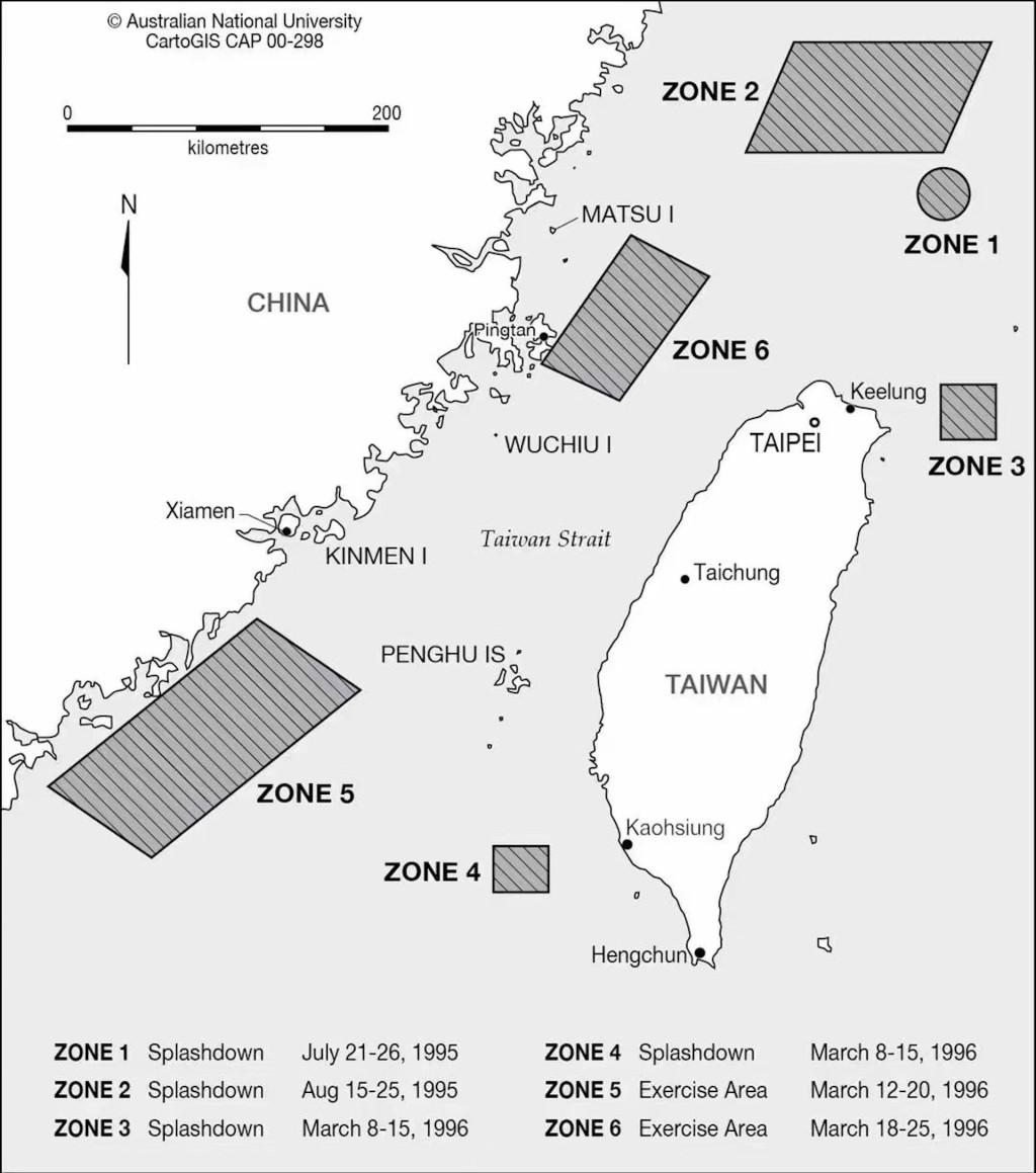 95-96「导弹危机」大陆导弹射击区域。