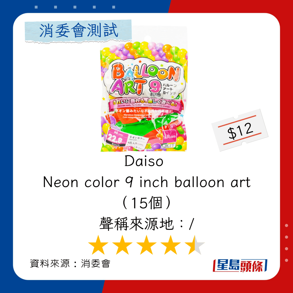 消委會乳膠氣球推介｜推介5款高分乳膠氣球：Daiso Neon color 9 inch balloon art（15個）