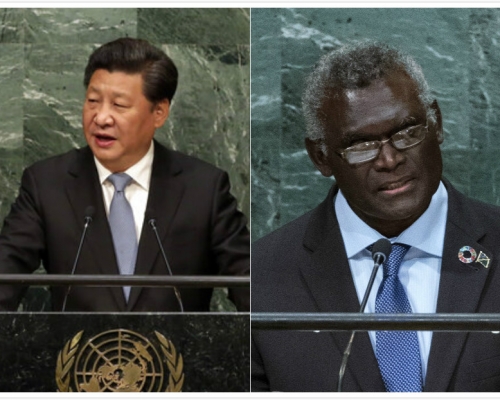 習近平今日上午在釣魚台國賓館會見所羅門群島總理蘇嘉瓦瑞。　AP