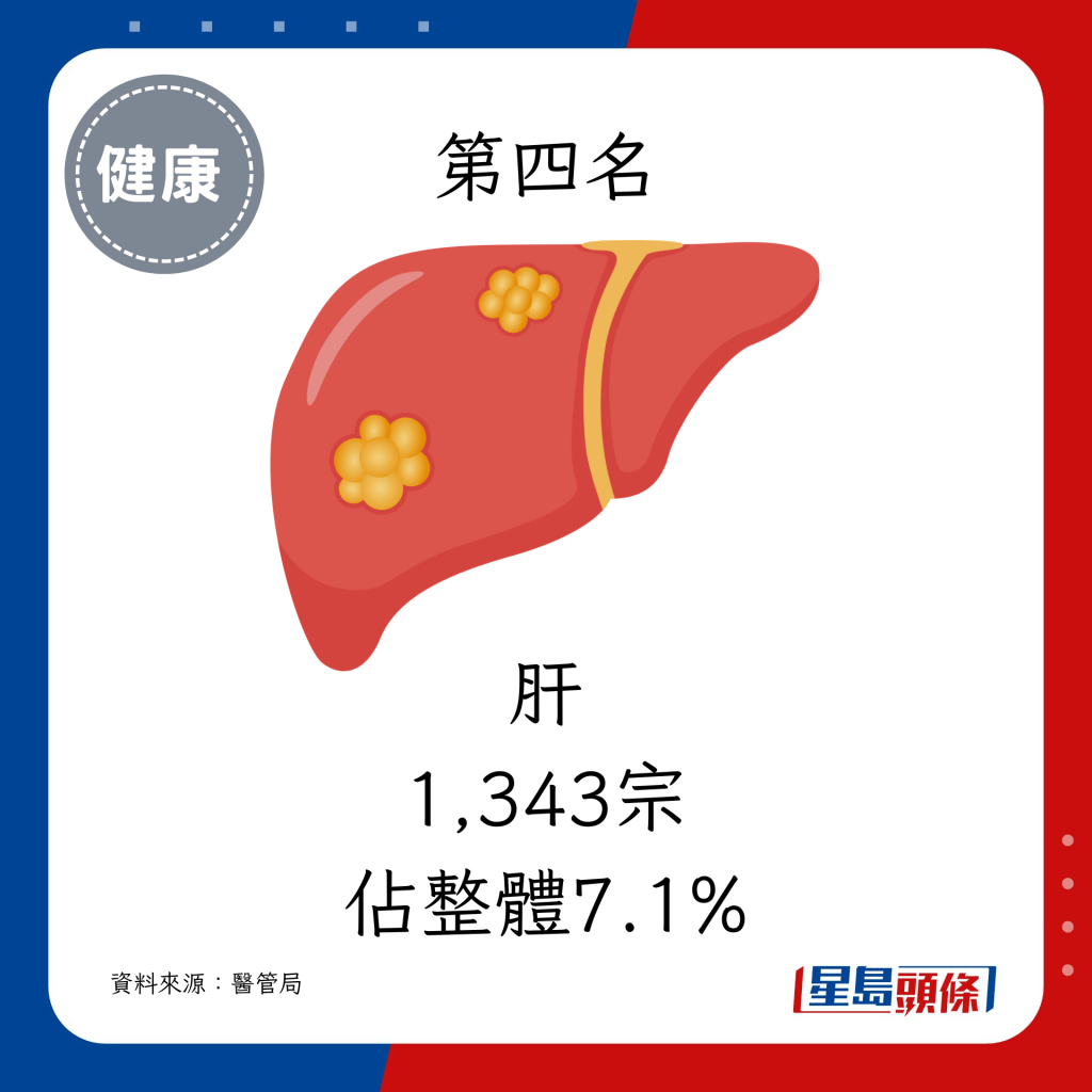 4. 肝（1,343宗，佔整體7.1%）