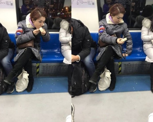 「上海鳳爪女」第三度在車廂進食。網圖