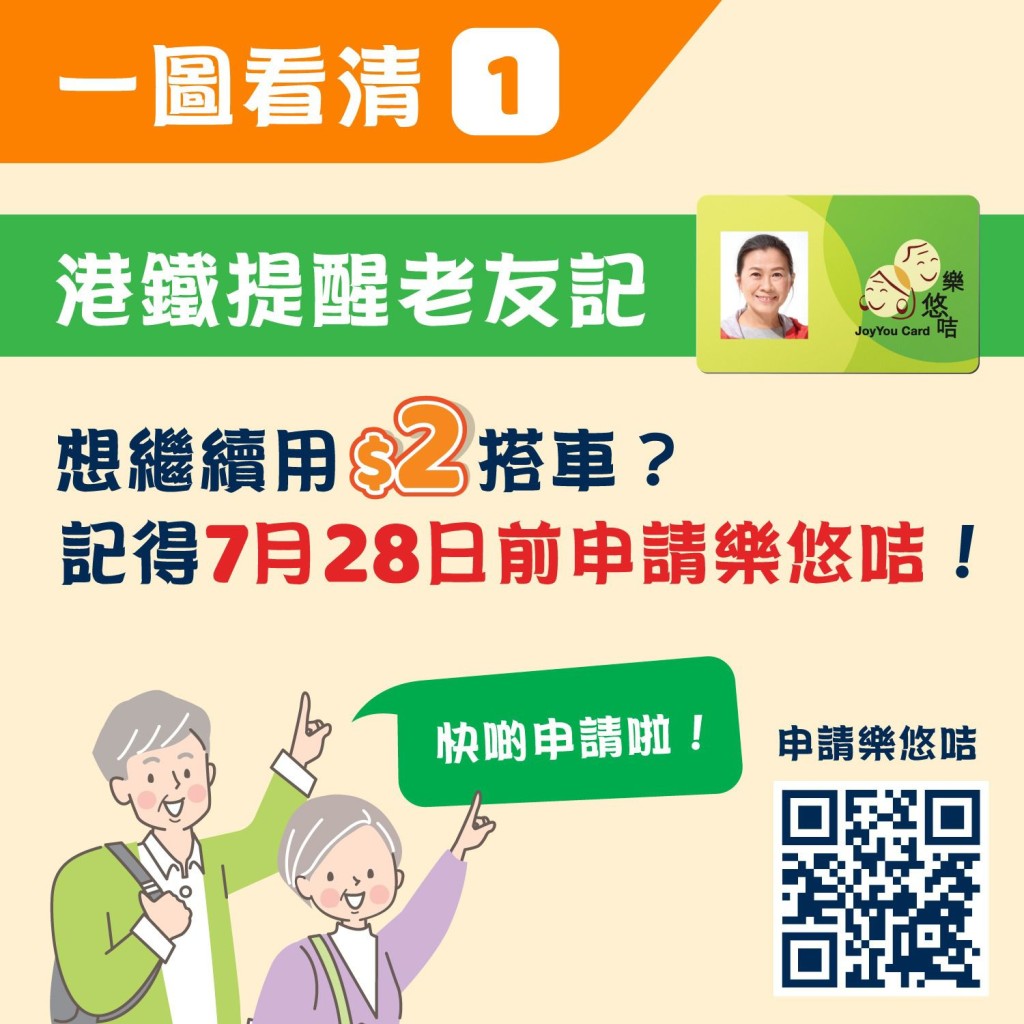 港铁提醒合资格市民，7月28日前申请乐悠咭。