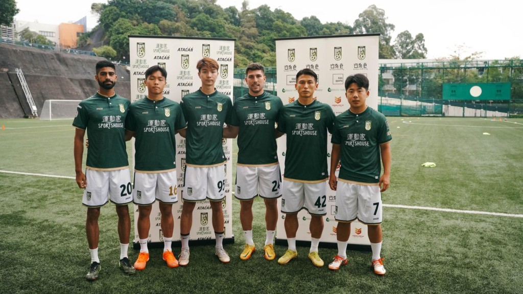 深水埗在冬季轉會窗羅致的六名球員（右起）權宰憼、沈云燮、捷西斯、歐健希、張志昊及波比。深水埗facebook圖片