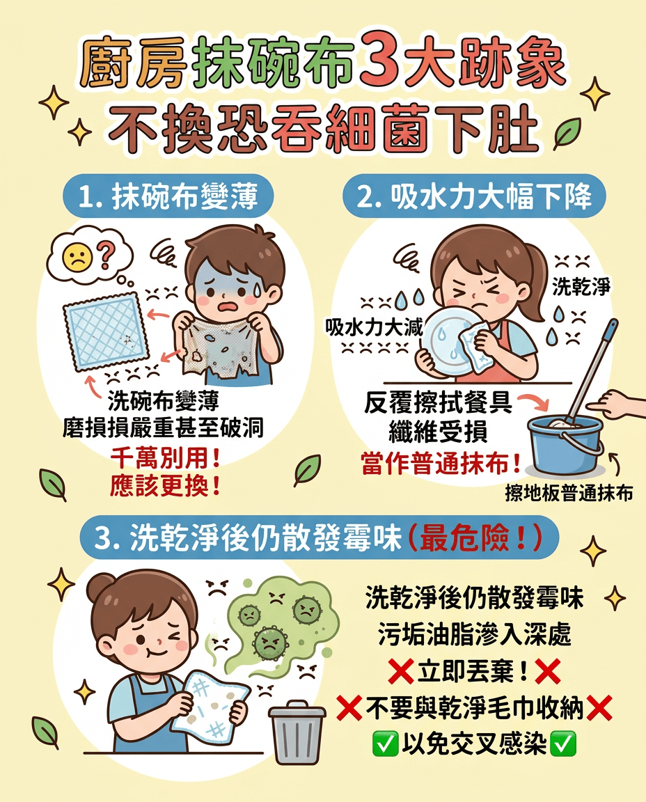 廚房抹碗布3大跡象不換恐吞細菌下肚 廚房抹碗布3大跡象不換恐吞細菌下肚