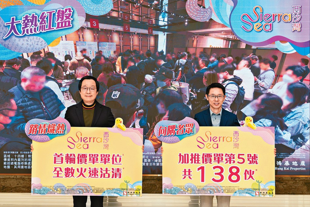 新地雷霆（左）表示，由於新舊客源不絕，因此連環加推2張價單合共211伙應市。旁為胡致遠。