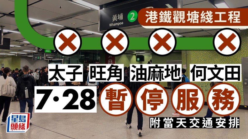 港鐵觀塘綫太子至何文田站一段7.28暫停服務  7.29頭班車前恢復服務