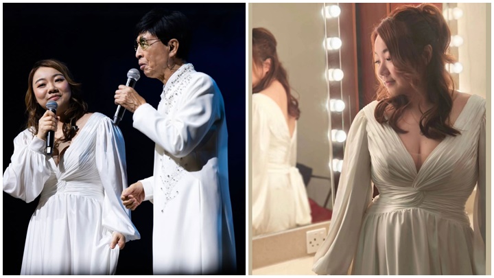 黄博为叶振棠担任个唱嘉宾一改打扮  穿低胸裙逼爆身材尽现  感谢造型师带来神奇魔法。