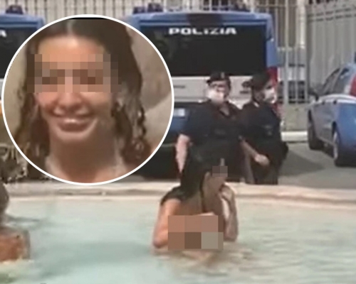 意大利一名女遊客疑因天氣炎熱，脫光衣服跳進噴泉消暑。網圖
