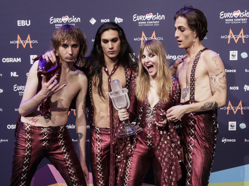 意大利搖滾組合Maneskin奪冠。AP 