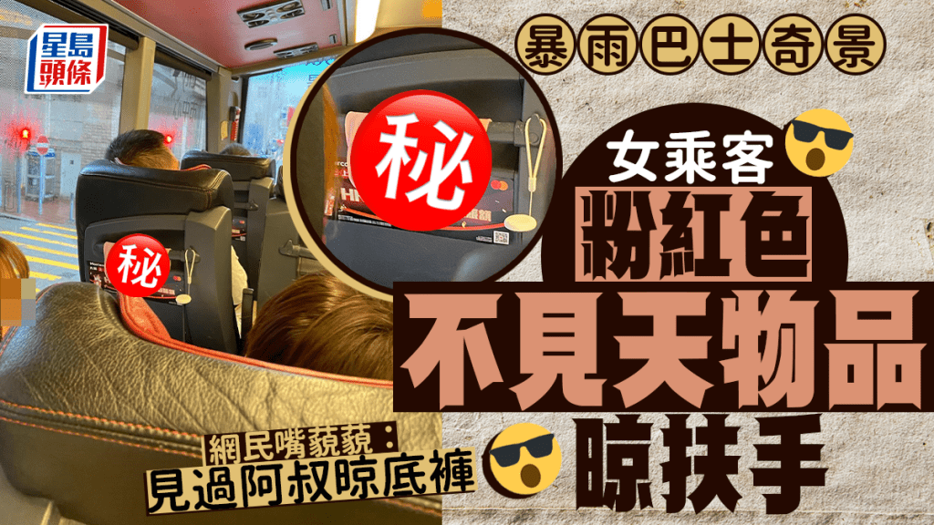 暴雨巴士奇景 女乘客「粉紅色不見天物品」晾扶手 網民嘴藐藐：見過阿叔晾底褲