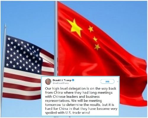特朗普在 Twitter發短訊指在中美貿易當中,中國被寵壞得很。