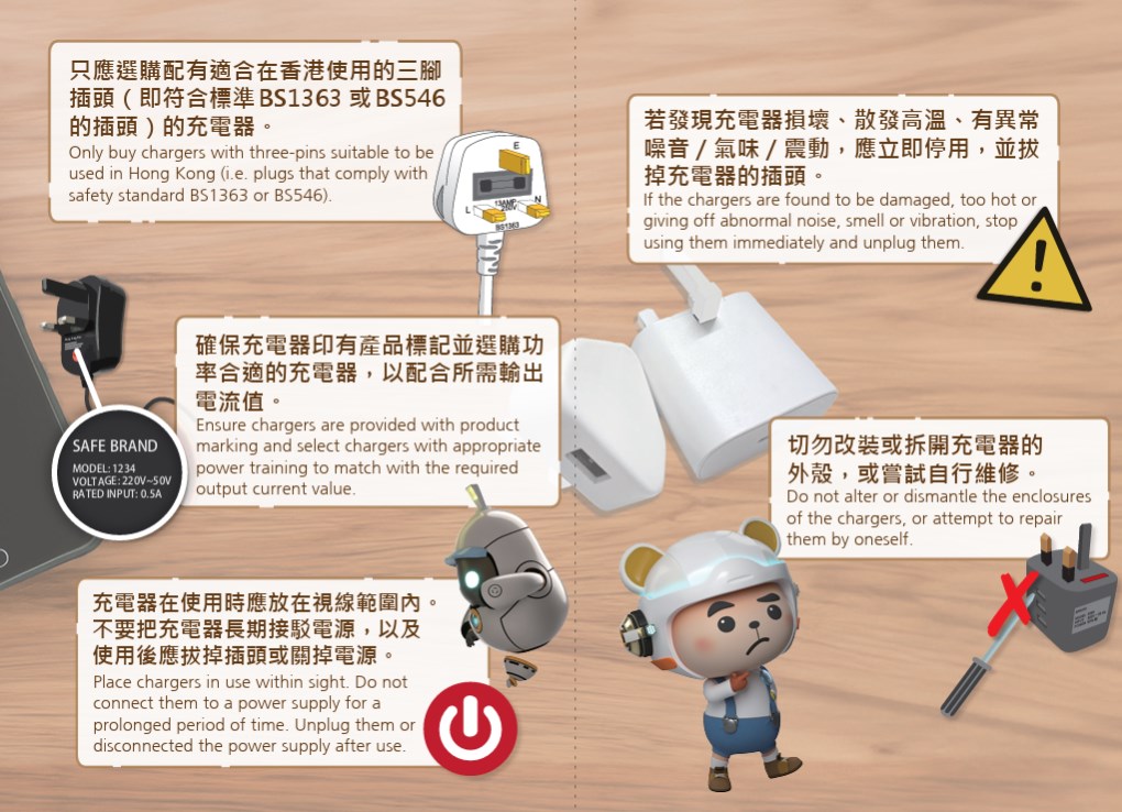 充電器安全須知的資料。機電工程署網頁截圖