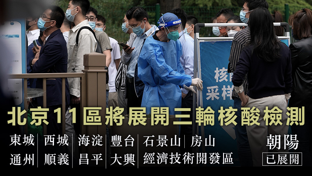 北京11區將展開核酸檢測,包括東城、西城區。美聯社圖片