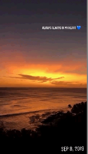 也重溫一張沙灘夕陽相,並寫上「ALWAYS ALWAYS IN MY HEART」。
