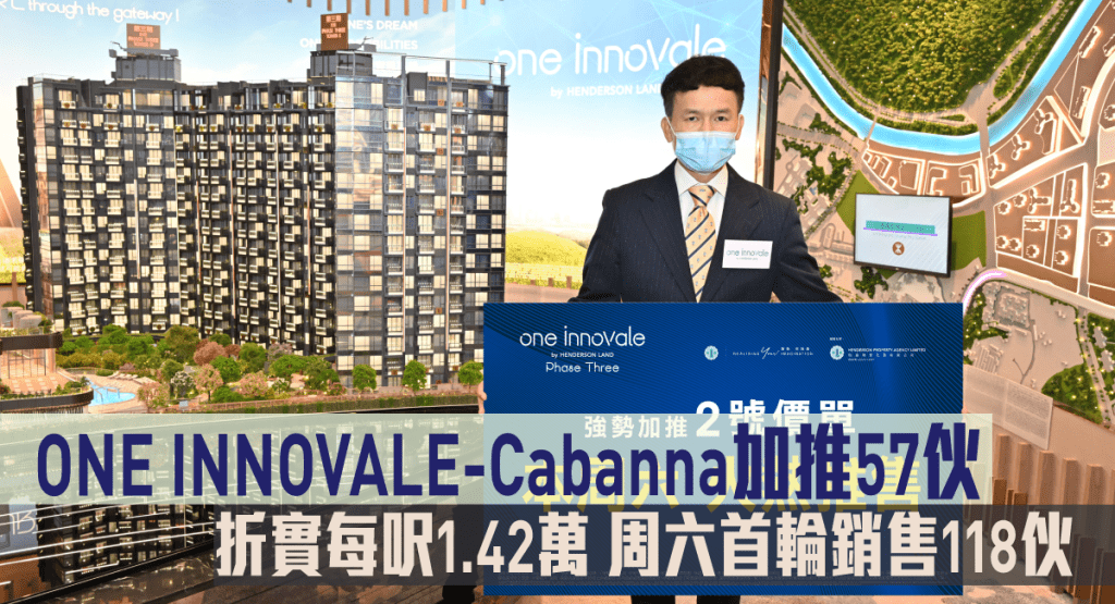 ONE INNOVALE-Cabanna加推57伙,折實每呎1.42萬,周六首輪銷售118伙。
