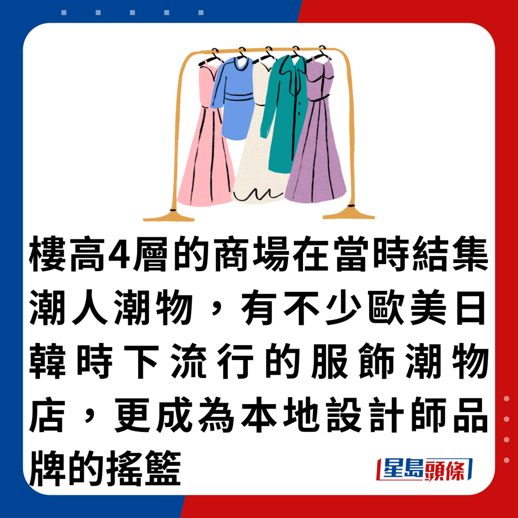 楼高4层的商场在当时结集潮人潮物，有不少欧美日韩时下流行的服饰潮物店，更成为本地设计师品牌的摇篮