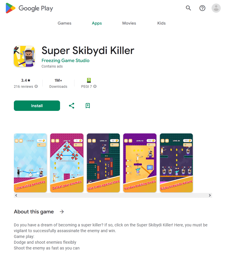 Super Skibydi Killer 藏有广告恶意软件 隐藏图示用户难察觉