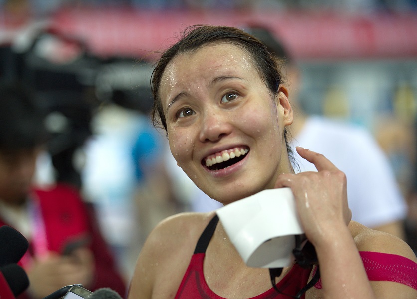 傅園慧受訪時仍表情豐富。新華社