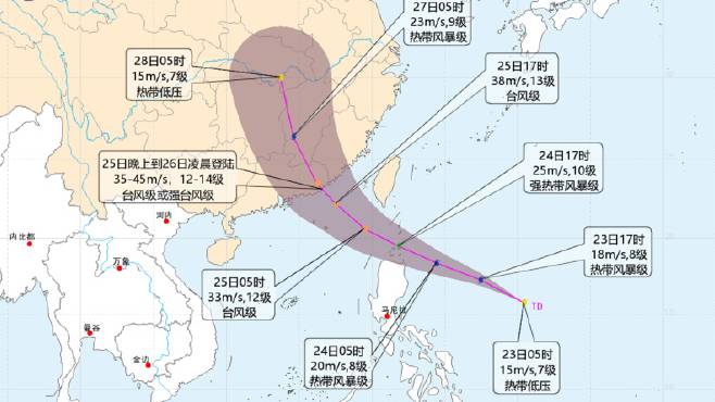 台风「红霞」预测路径。 内地气象部门。