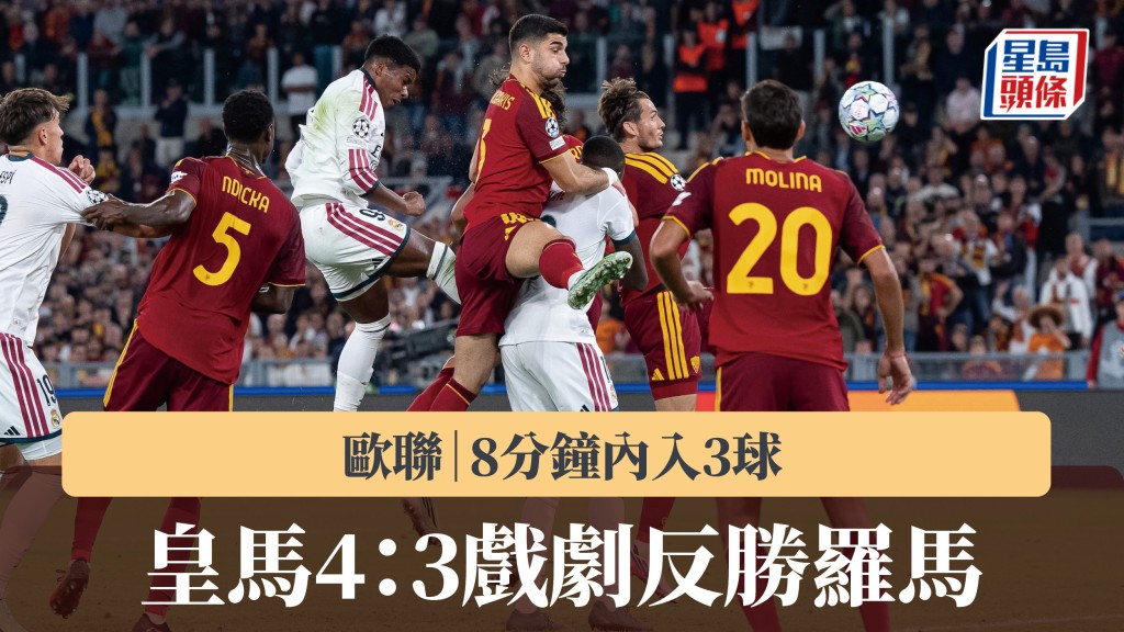 歐聯｜皇馬8分鐘內入3球 4：3戲劇反勝羅馬。法新社