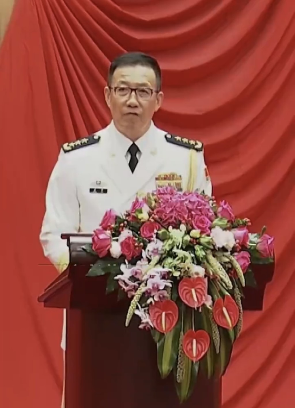 國防部長董軍在建軍節招待會上致辭。央視 國防部長董軍在建軍節招待會上致辭。央視