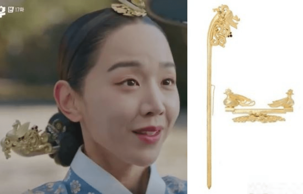 左/貴氣十足金色髮簪/韓圜790,000，約港幣$5,529；右/可當作胸針佩戴的頭飾/韓圜350,000，約港幣$2,449。