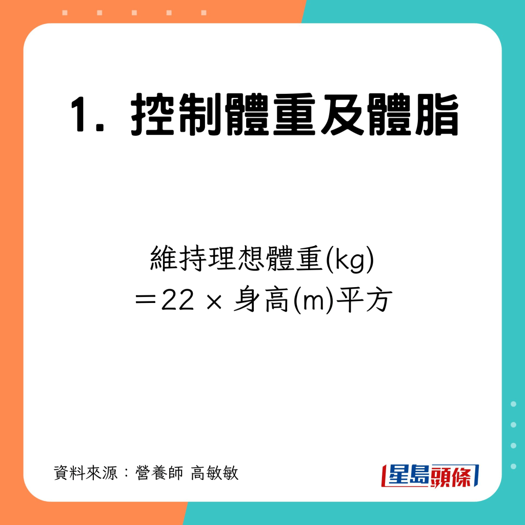 理想體重(kg)=22 x 身高(m)平方