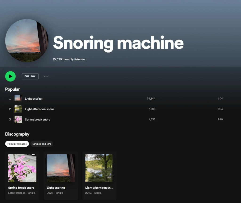 安娜玛菲尔将男友鼻鼾声改编成歌曲，把歌放到Spotify命名为Snoring Machine。