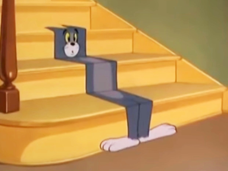 《Tom & Jerry》經典一幕，Tom被另一主角Jerry壓扁。網圖