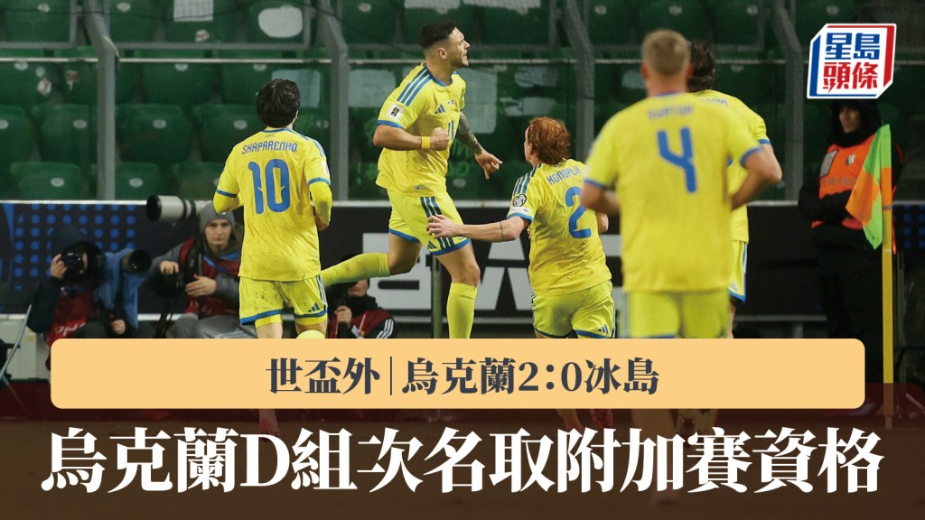 世盃外｜烏克蘭2：0冰島 反壓對方升次席取附加賽資格。路透社