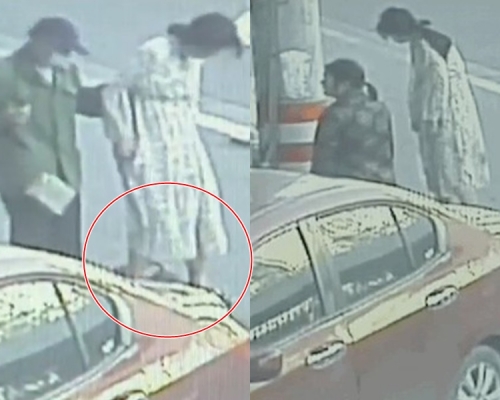 孕婦在街上走路時嬰兒突然掉下來。網圖