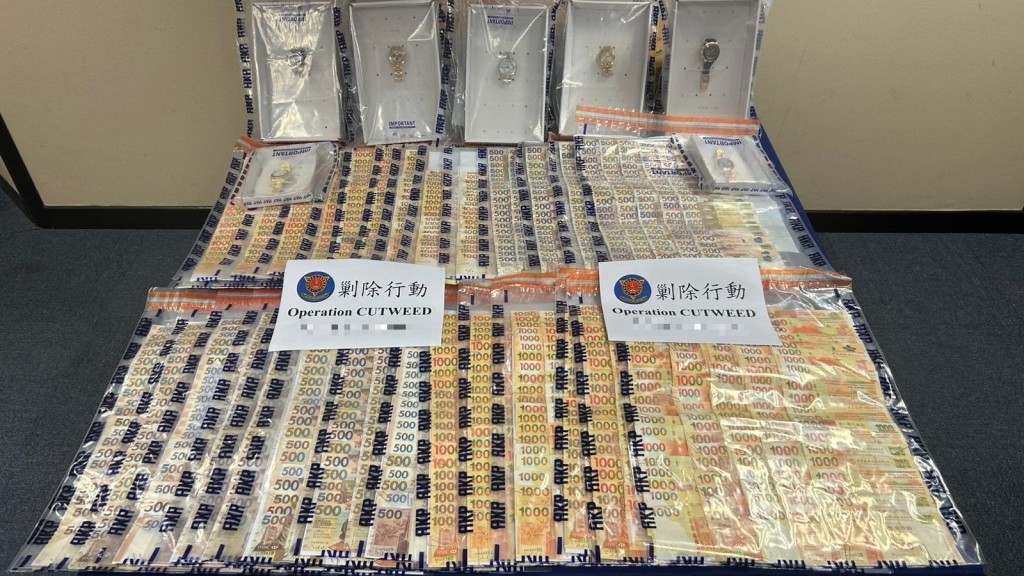 O記全港大反黑 個半月拘83男女 檢逾千萬元財物毒品。警方圖片