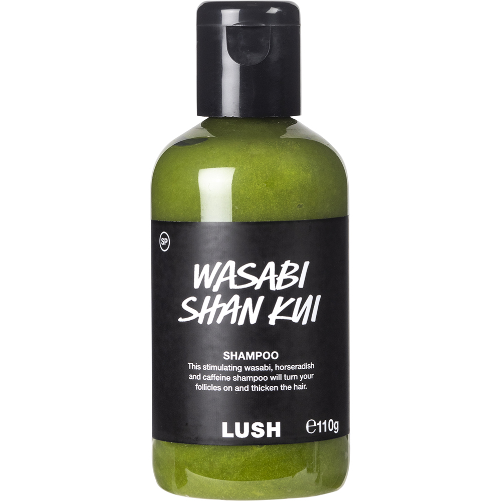 山葵洗髮露/$140/Lush,有助改善頭皮的血液循環、加強髮幹部分的強韌度,藉以改善斷髮問題。