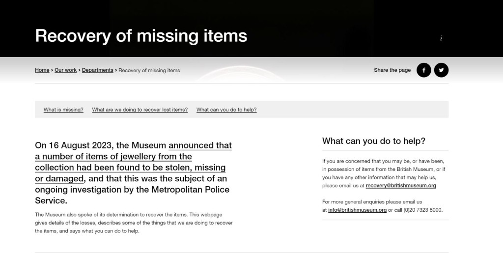 大英博物馆呼啸公众协助寻回二千件失踪文物。