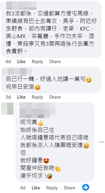 網民：自己行一轉，好過人地講一萬句。「公屋討論區 - 香港facebook群組」截圖