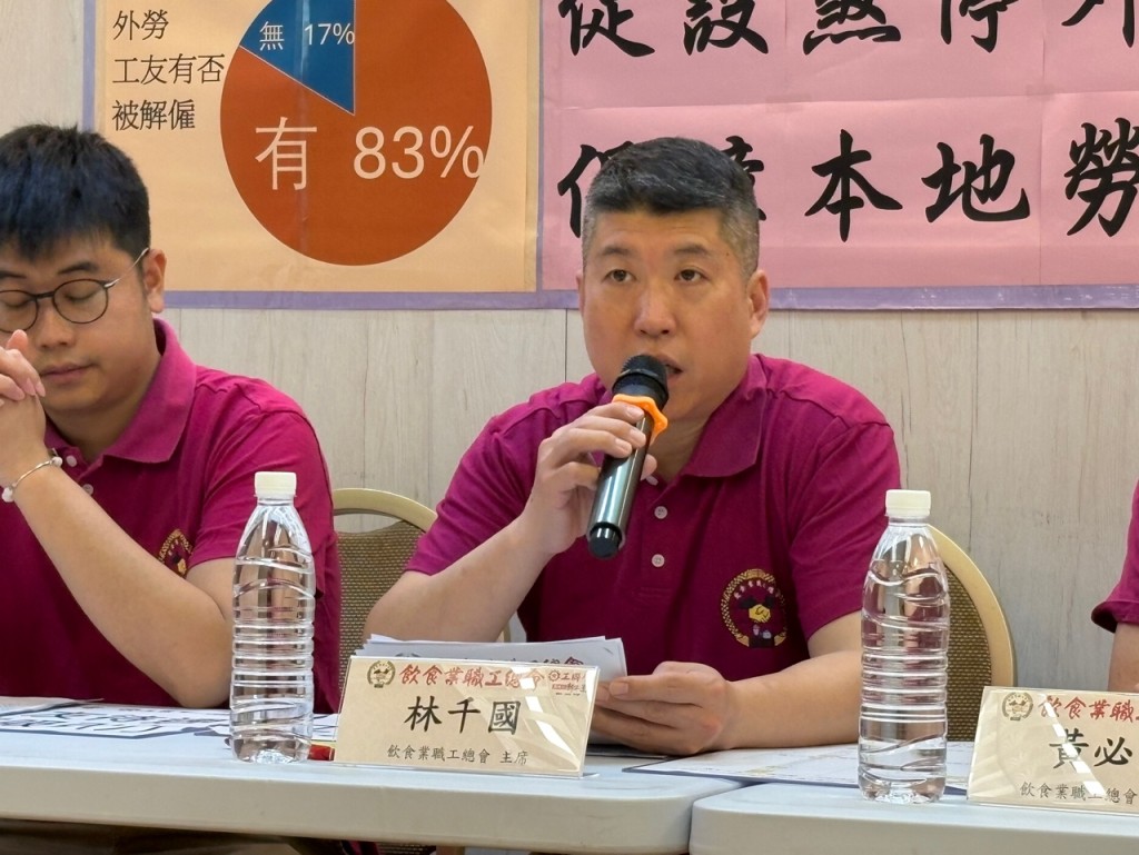 林千國表示,逾7成本地工友表示所在公司已輸入外勞。黃子龍攝 林千國表示,逾7成本地工友表示所在公司已輸入外勞。黃子龍攝