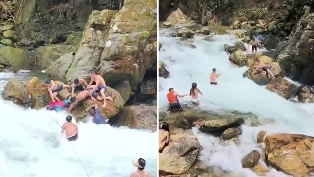 在清遠落龍潭，有女遊客溪谷玩水遭急流沖走，卡水底石縫，多人救援仍失敗，最終溺斃。