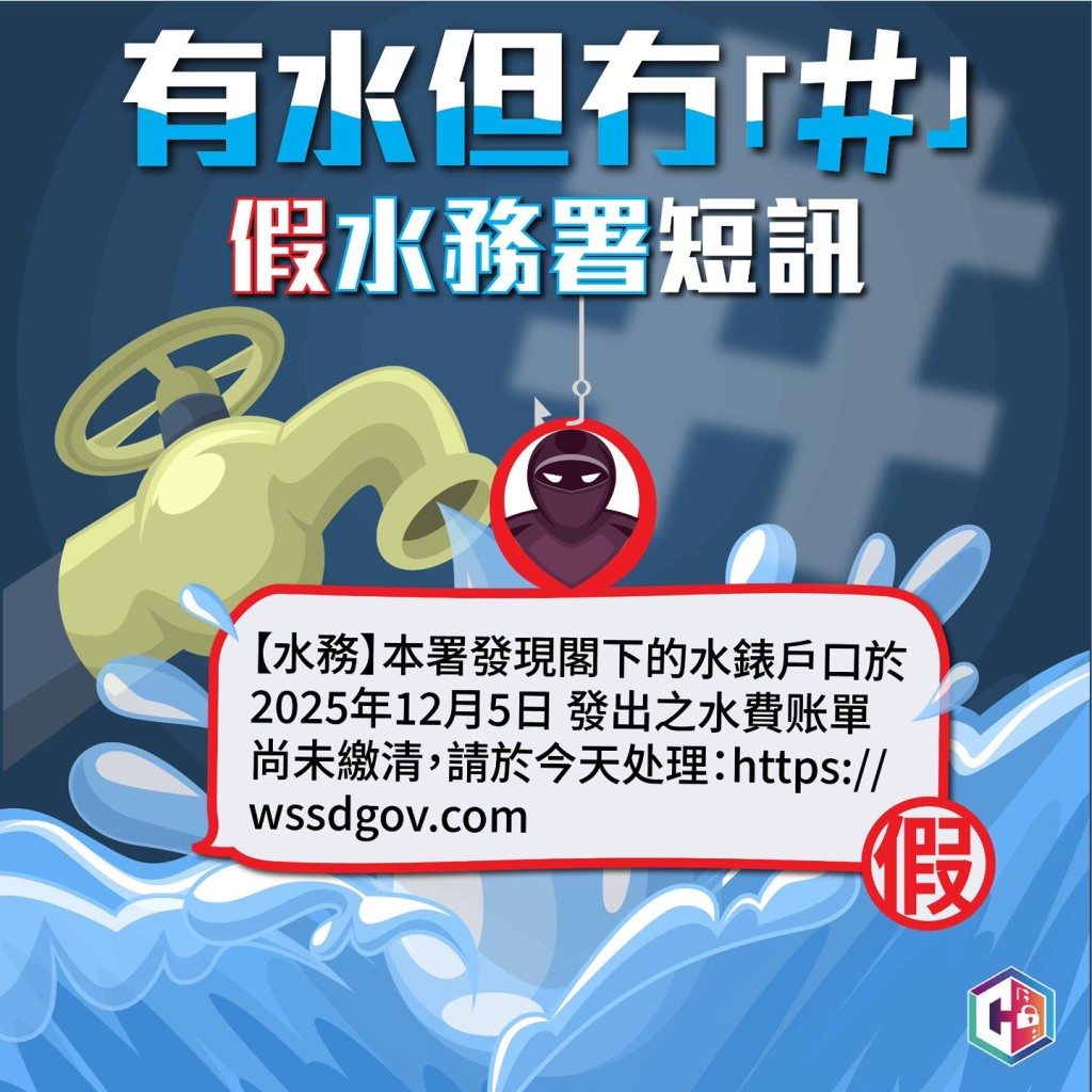 警方表示，本月接獲涉及假冒水務署騙案，佔整體釣魚短訊騙案過4成。守網者FB