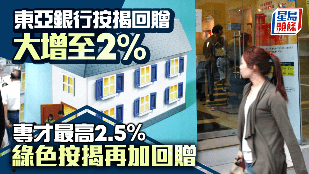 东亚银行按揭回赠大增至2% 专才最高2.5% 绿色按揭再加回赠