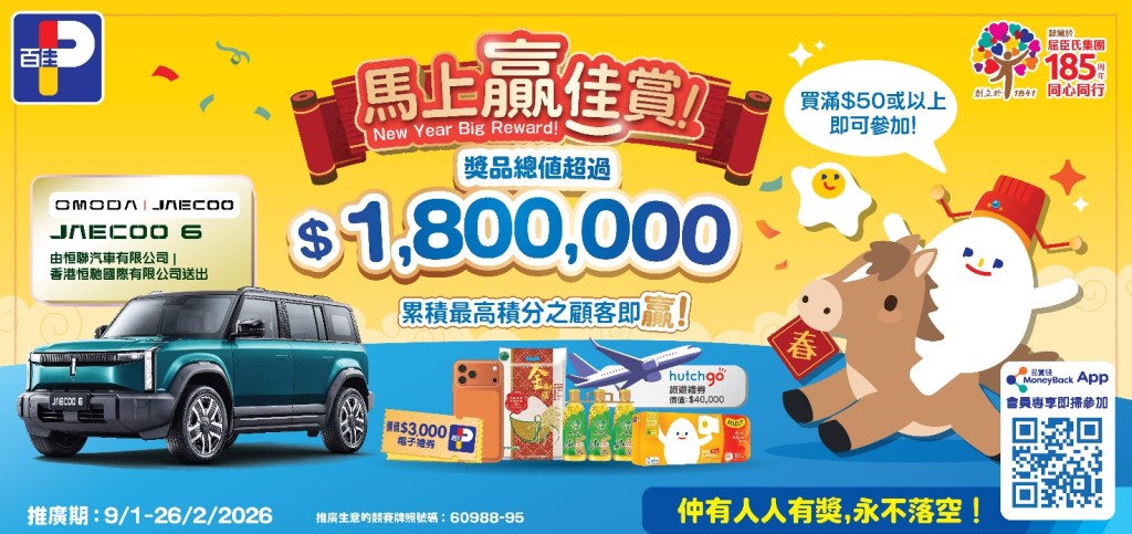 百佳超級市場率先打響頭炮，推出「馬上贏佳賞！」重磅新年活動。