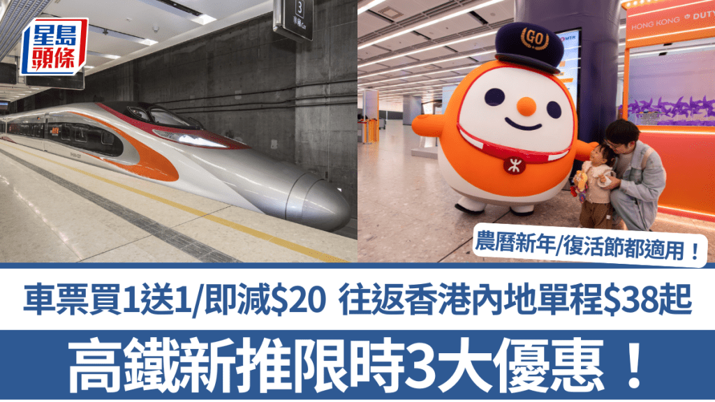 高鐵新推限時3大優惠！車票買1送1/即減$20 往返香港內地單程$38起 農曆新年/復活節都適用