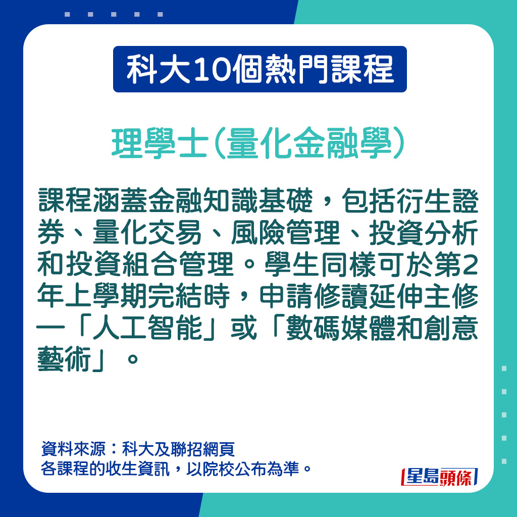 理學士（量化金融學）的課程內容。