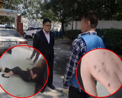 陝西男子欠朋友18萬不還，其母向執法人員動手，一名女法警的手被抓得傷痕纍纍，雙雙被捕。（網圖）