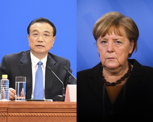 中國總理李克強(左)及德國總理默克爾(右)。新華社及AP資料圖片