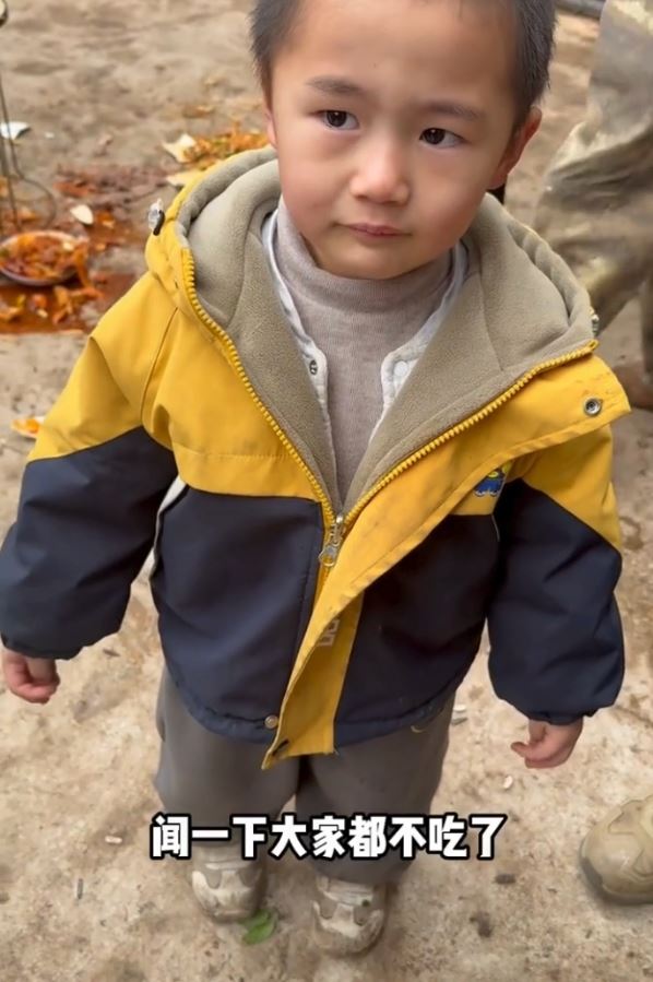 男童開席前弄翻菜餚，痛哭認錯短片在網上熱播。抖音