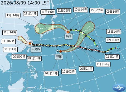 台灣氣象署指出，剛生成的颱風琵鷺目前位於關島西北方海面，預測路徑主要往東方朝洋面移動，對台無影響。 台灣氣象署