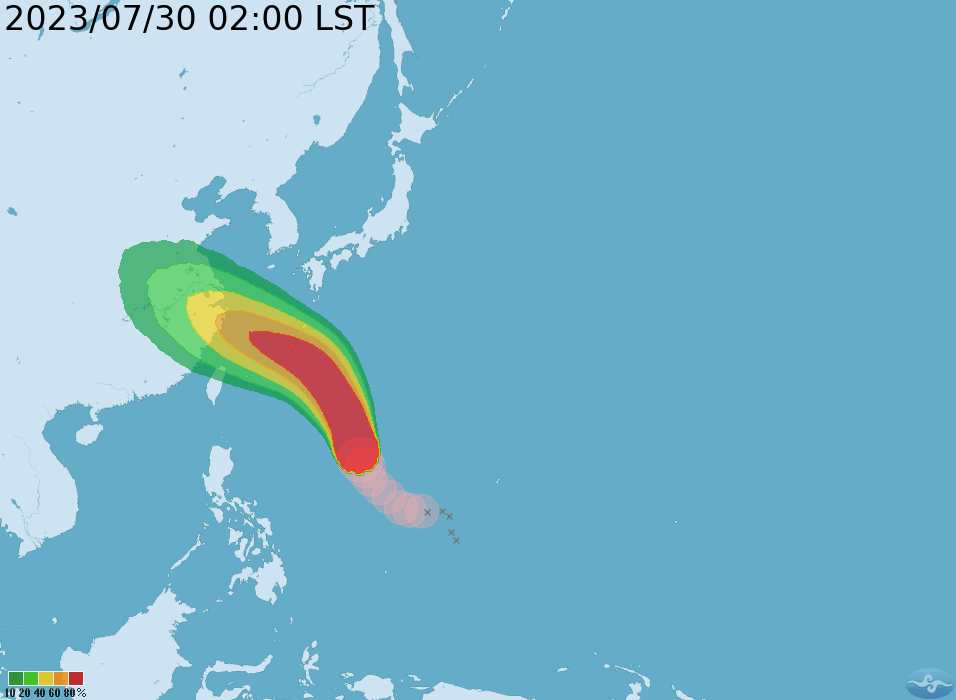 预测卡努未来数天路径走势图。台湾中央气象局