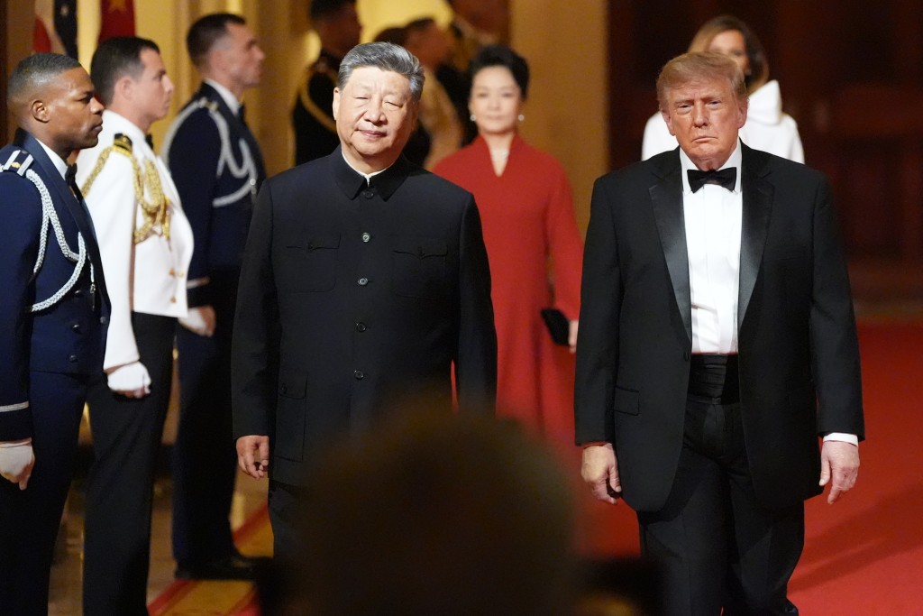 國家主席習近平出席特朗普在白宮所設的晚宴。美聯社 國家主席習近平出席特朗普在白宮所設的晚宴。美聯社
