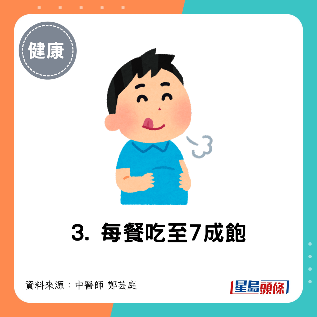 3. 每餐吃至7成饱