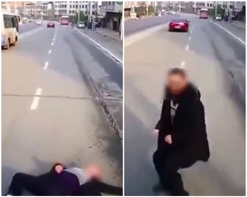 潘男幾乎是故意撞上車輛導致自己受傷。片段截圖